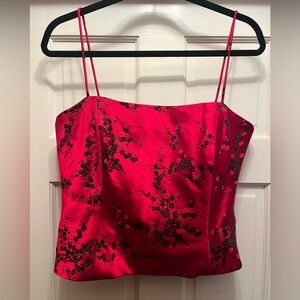 Flores & Flores Red Cherry Blossom Silk Corset Top Size 12 Statement
